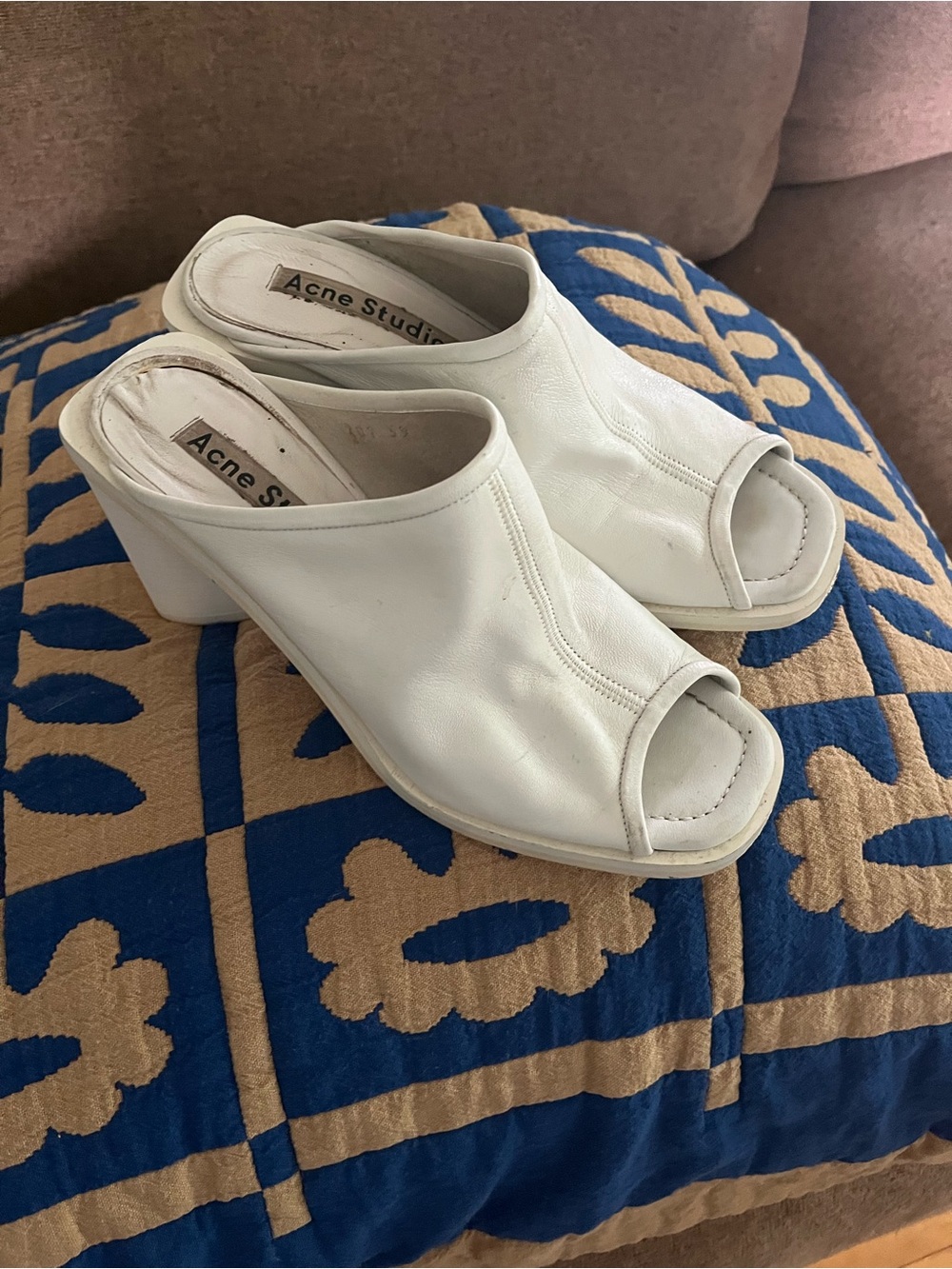 Acne White Leather Mules